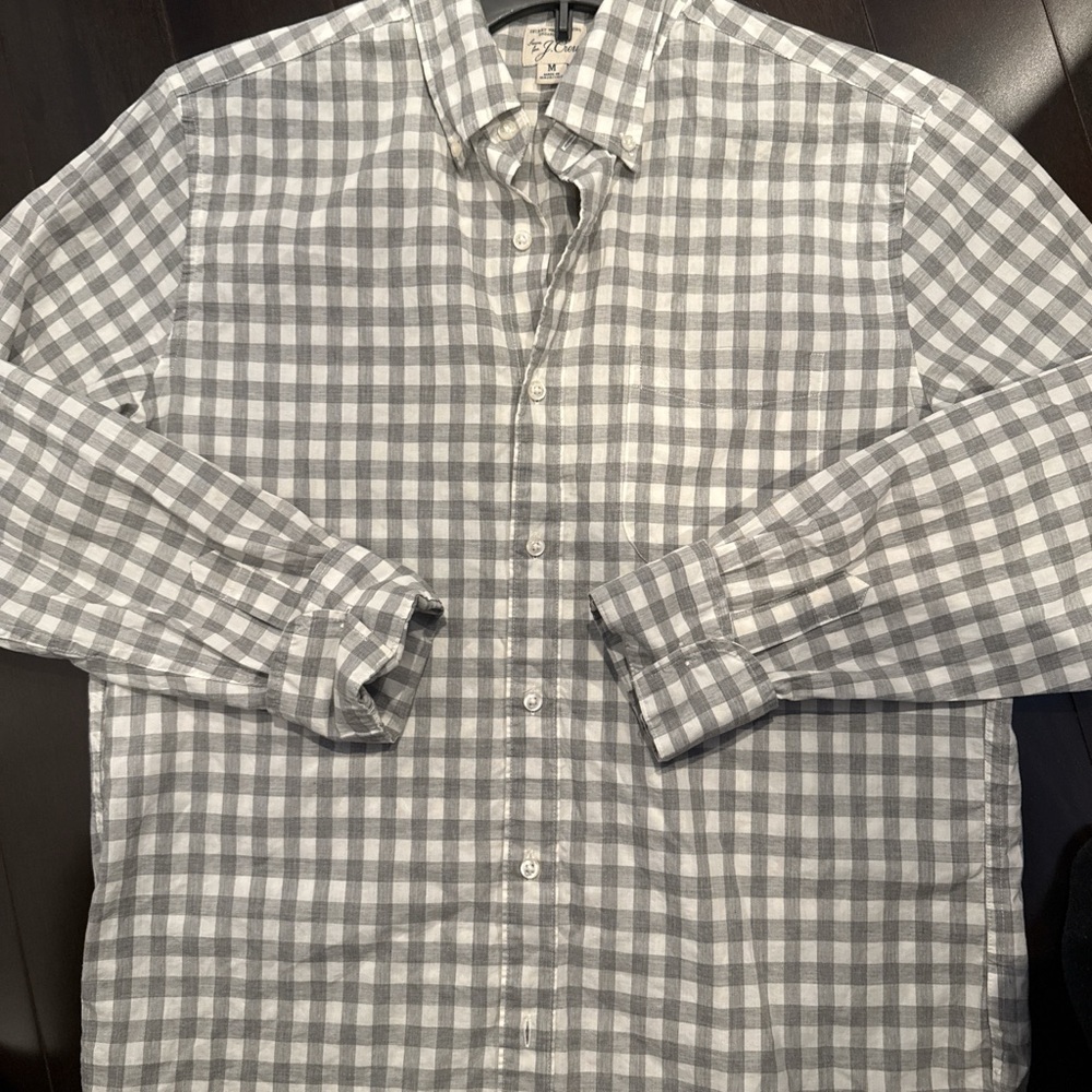 J. Crew Gray and White Checkered Casual Shirt